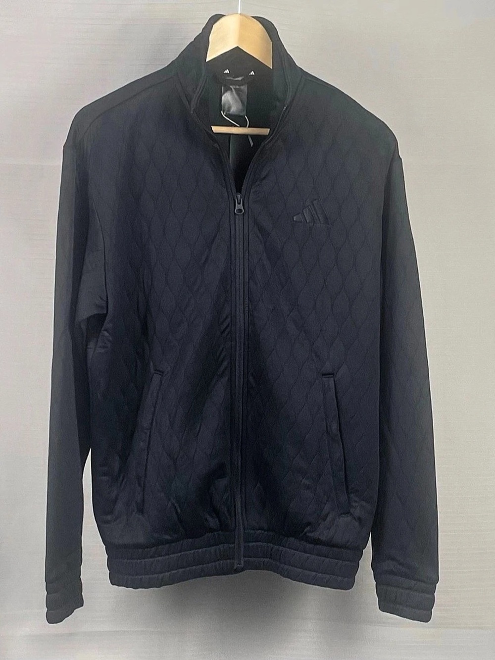 Adidas NWT Black Quilted Full Zip Jacket Tonal Logo Sz S